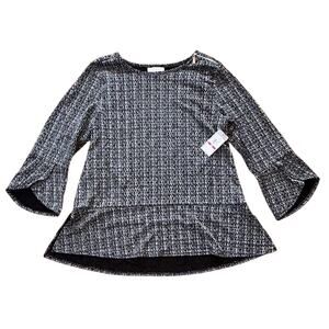 NWT Chaus Bell Sleeve Black & Silver Metallic Evening Sparkle Tunic XXL